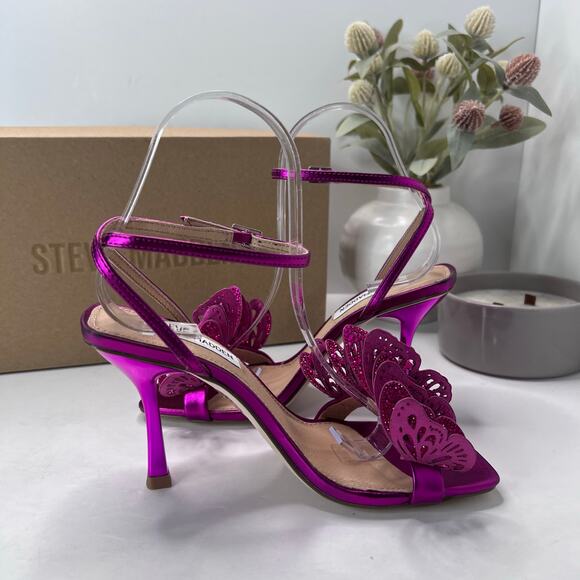 Steve Madden Azariah Leather Fuchsia Butterfly Heel Sandals Women's 6M NWB - Picture 6 of 11